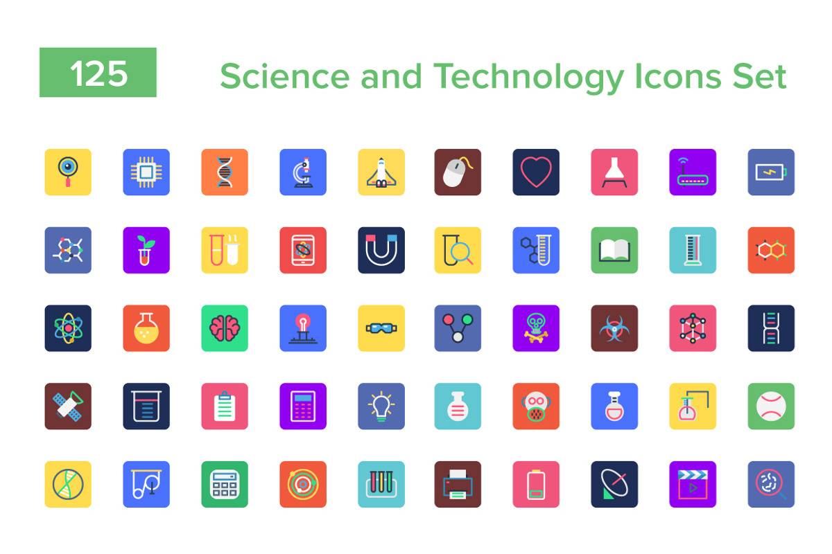 125 Science and Technology Icons Set