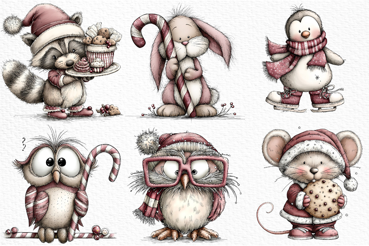 Funny Christmas Animals Clipart, an Illustration by Craft Nest (Photo 3 of 6)