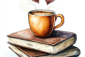 Cozy Coffee Break with Books and Hea, a Food & Drink Photo by Pixeness Studio