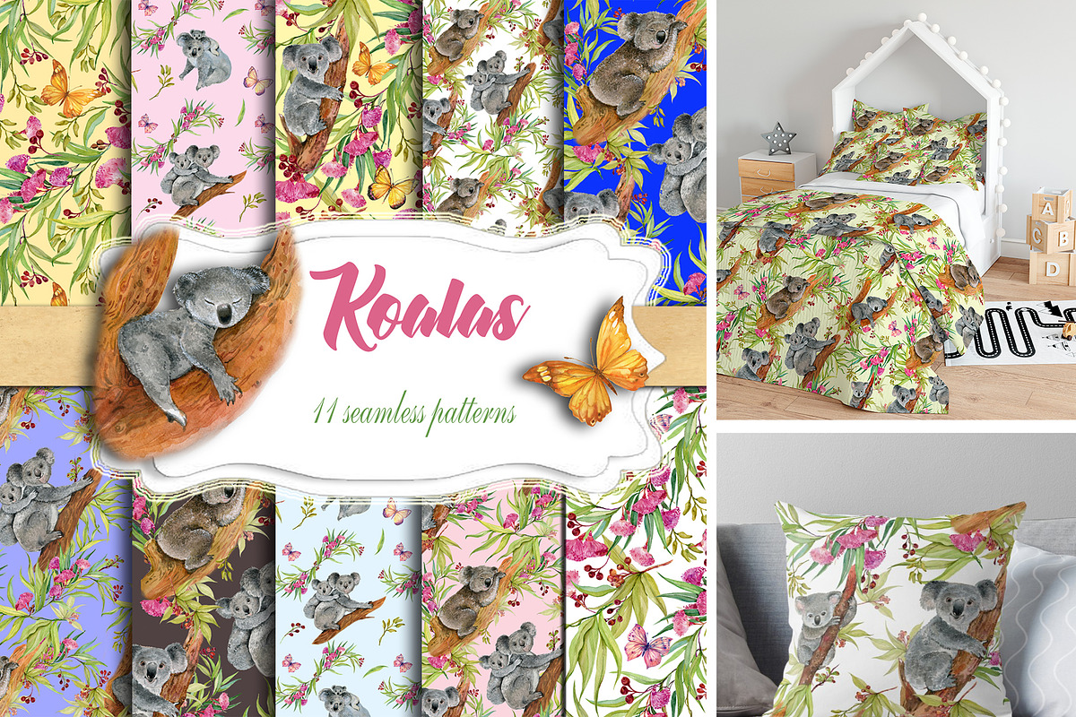 Cute Koalas. Seamless  patterns, a Pattern Graphic by MitrushovaArt (Photo 1 of 10)