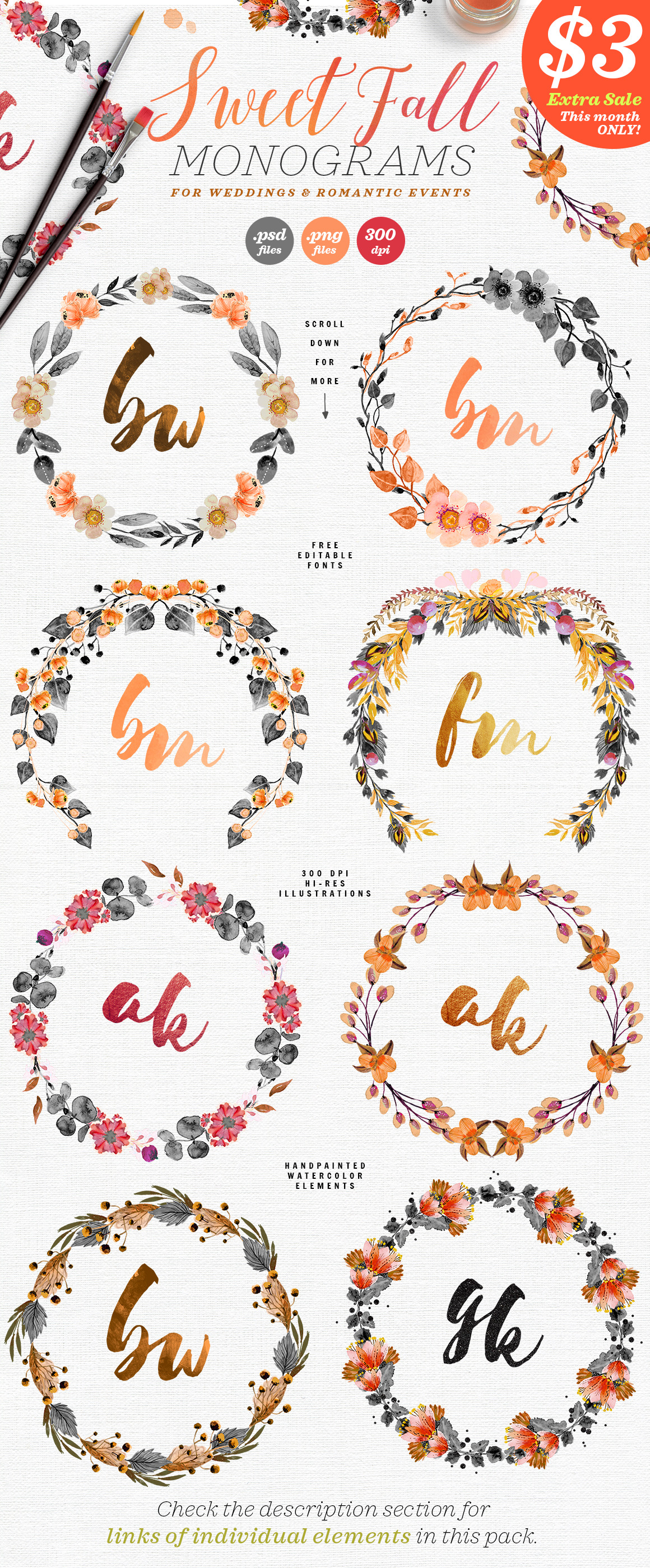 8 Sweet Fall Wedding Monograms X, a Decorative Illustration by The ...