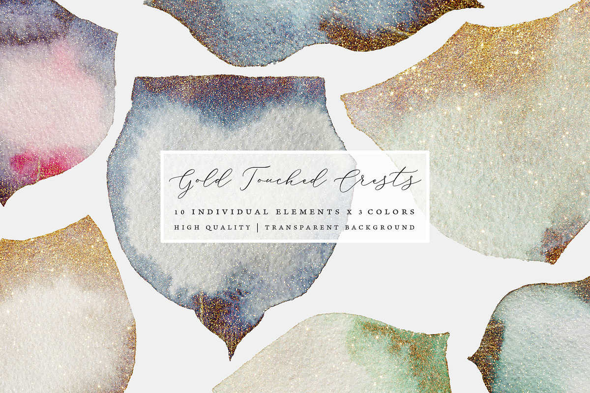 Gold Touched Watercolor Crests, an Object Graphic by OM Creativ (Photo 1 of 7)