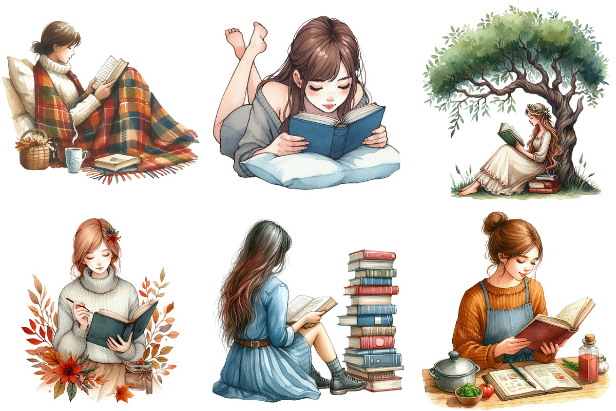 Watercolor Woman Reading Clipart, an Illustration by Daily.Designs (Photo 4 of 5)