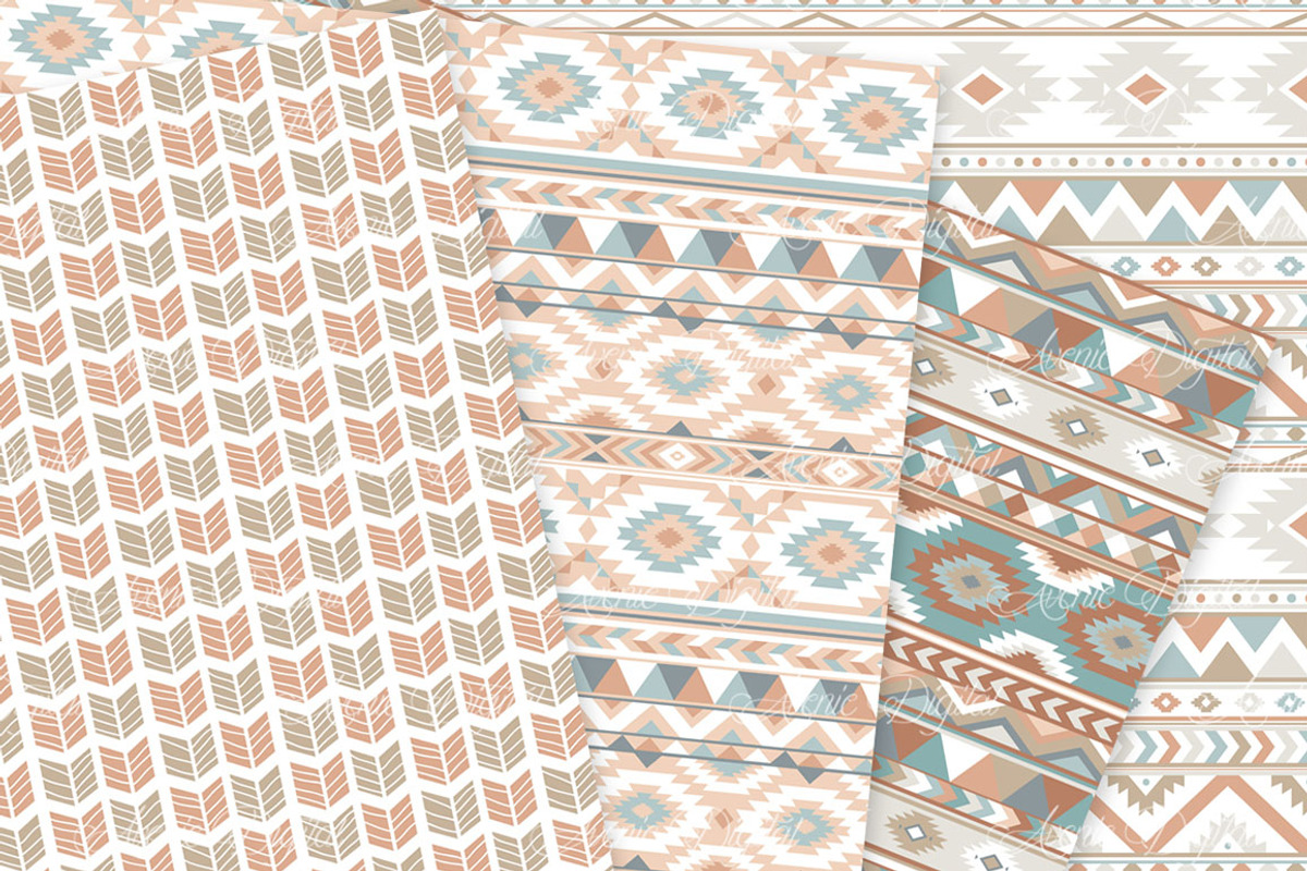 Blue and Brown Aztec Digital Paper, a Pattern Graphic by Avenie Digital (Photo 2 of 4)