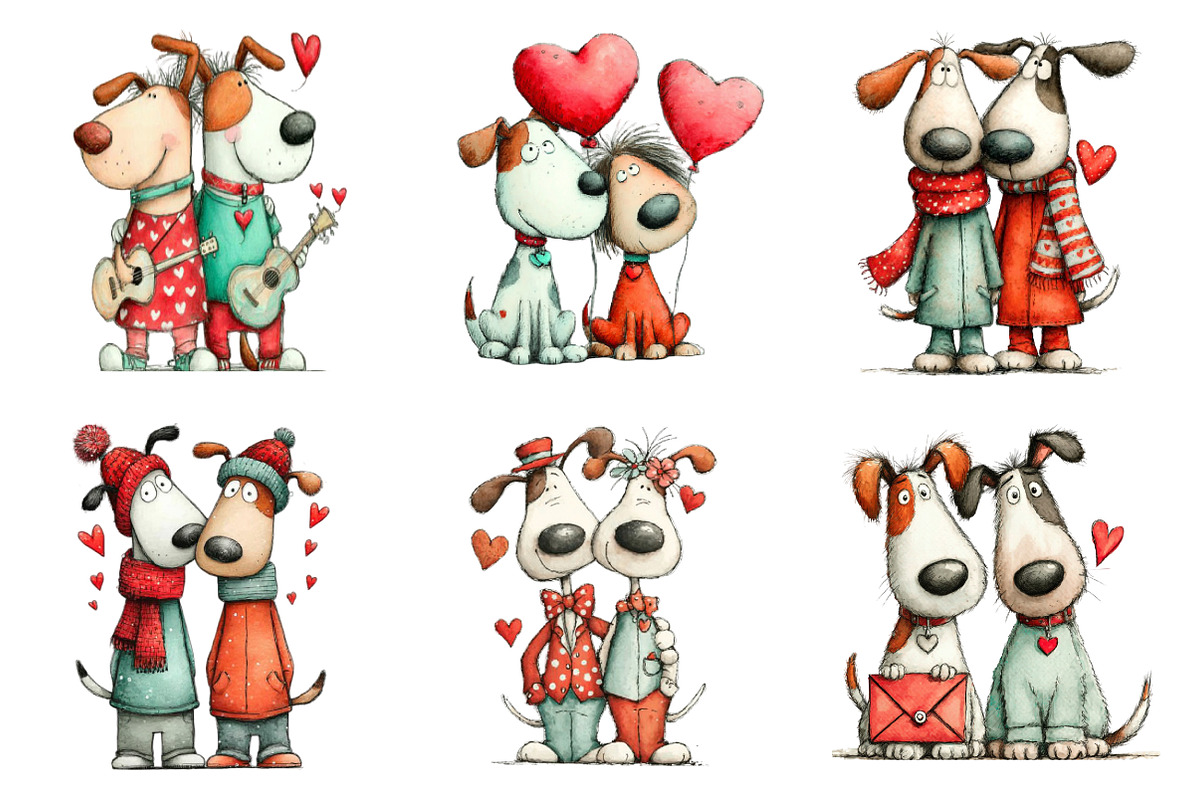 Whimsical Valentines Day Dog Clipart, an Illustration by SinaCreation (Photo 4 of 11)