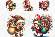 Christmas elves Clipart Set, a Seasonal Illustration by ThatsDesignArt (Thumbnail 5 of 10)
