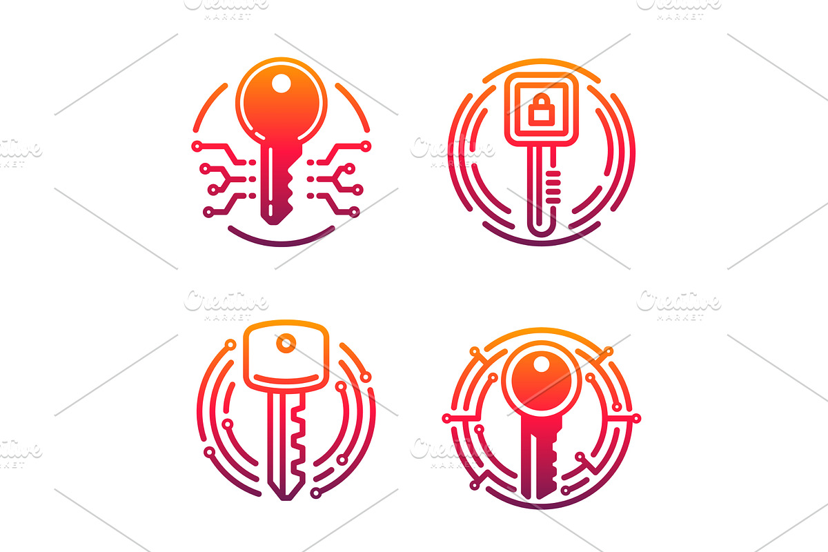 Cybersecurity keys icons, a Technology Illustration by Vector Tradition
