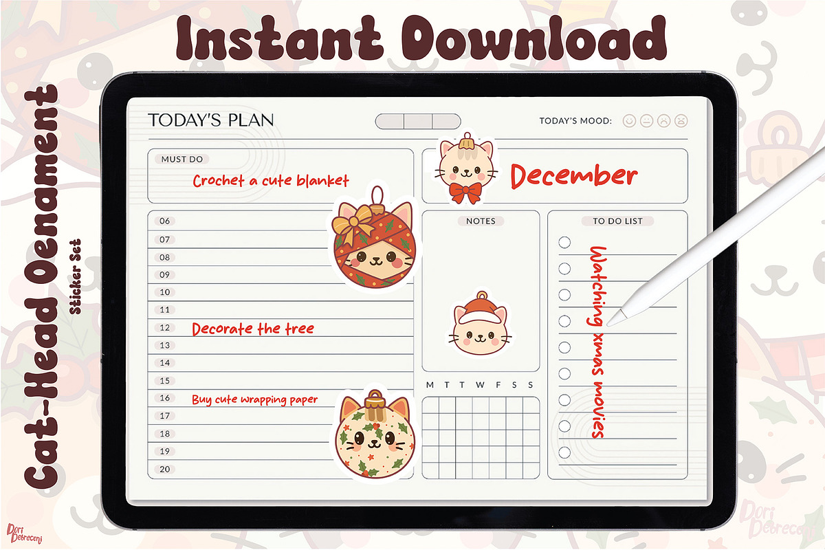 Cute Cat-Head Ornament Sticker Set, an Illustration by Dori Debreceni draws (Photo 4 of 4)