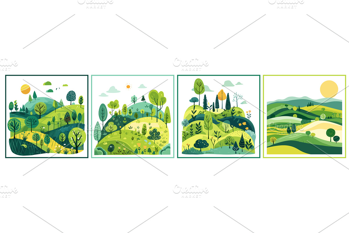 Green summer nature poster cards, an Illustration by Valerie Bodnar