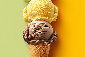 Three scoops of ice cream in waffle, a Food & Drink Photo by MistyDay