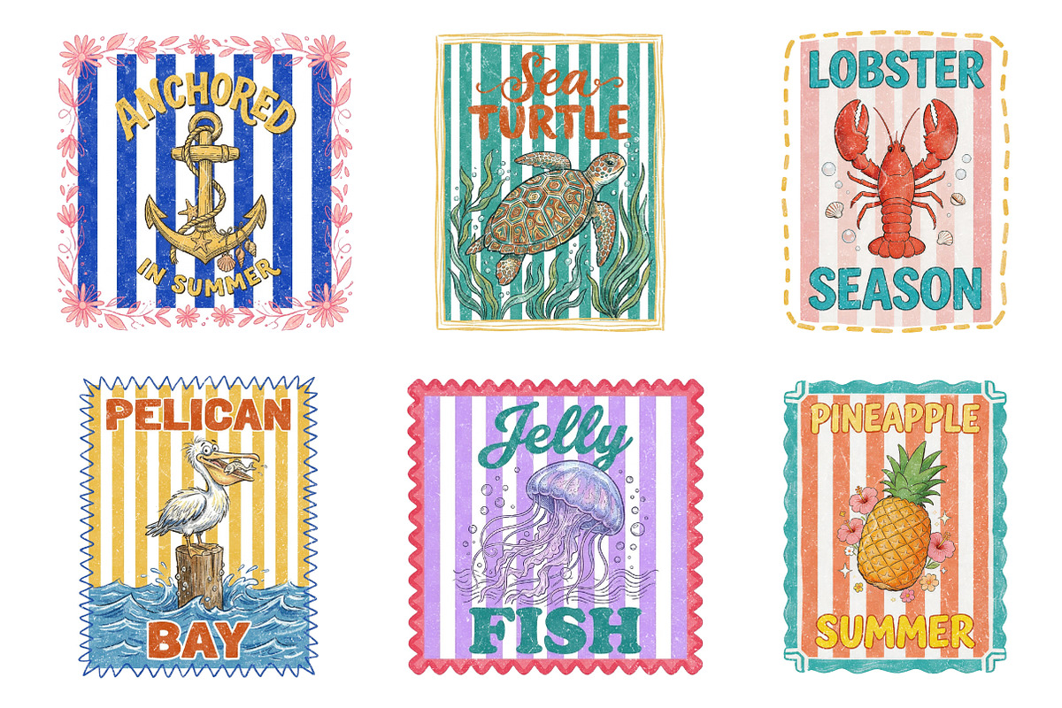 Coastal Summer Stamp Clipart Bundle, an Illustration by Dream Creation (Photo 4 of 8)
