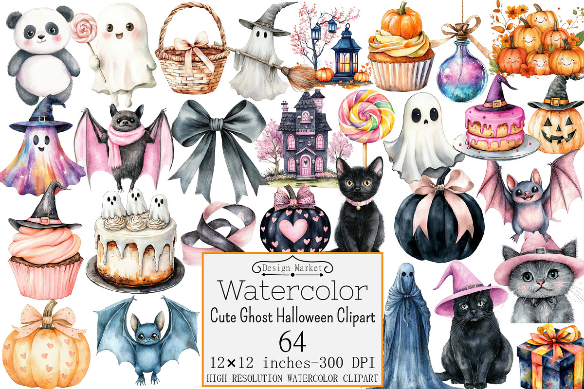 Watercolor Cute Ghost Halloween Clip, a Seasonal Illustration by Design Market (Photo 1 of 5)