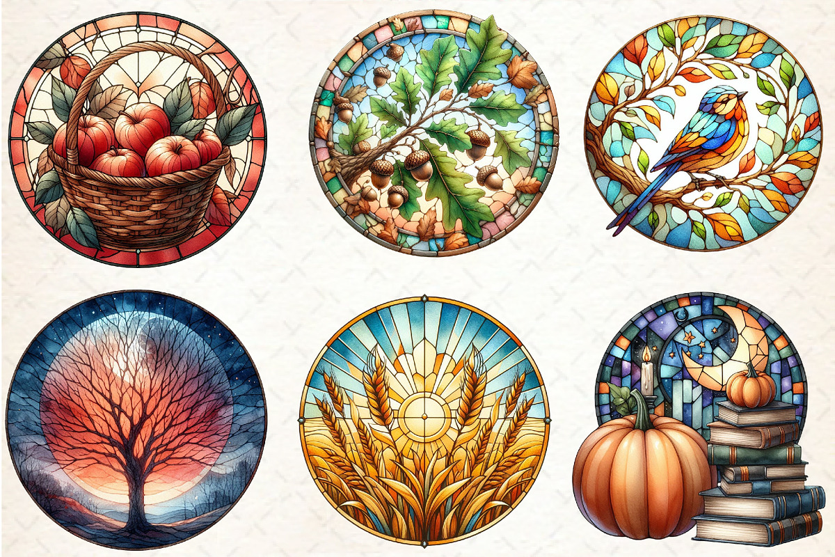 Fall Autumn Round Stained Glass Clip, an Illustration by Libby Wishes (Photo 2 of 5)