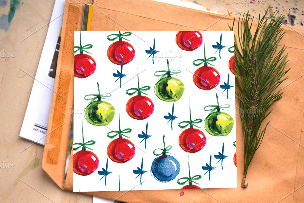 Watercolor Christmas decorations, a Decorative Illustration by Olesya Morokhovets (Photo 8 of 10)