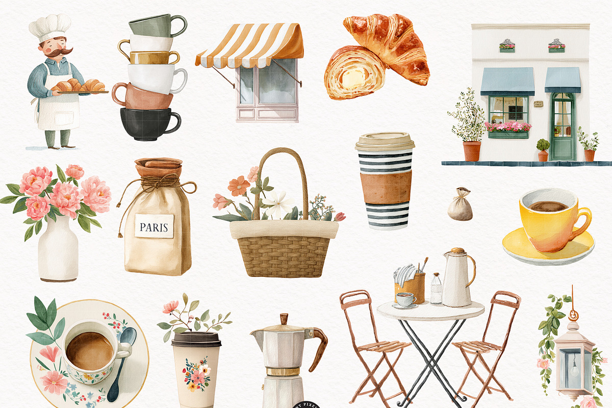 French Cafe Clipart - Cafe de Paris, a Decorative Illustration by PaintPixelCo (Photo 5 of 14)