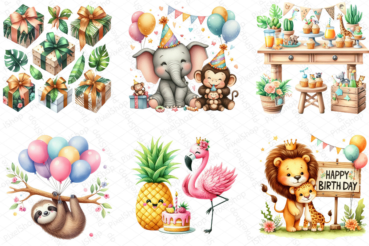 Cute Safari Party Animal Watercolor, an Illustration by DreamPrint404 (Photo 4 of 5)