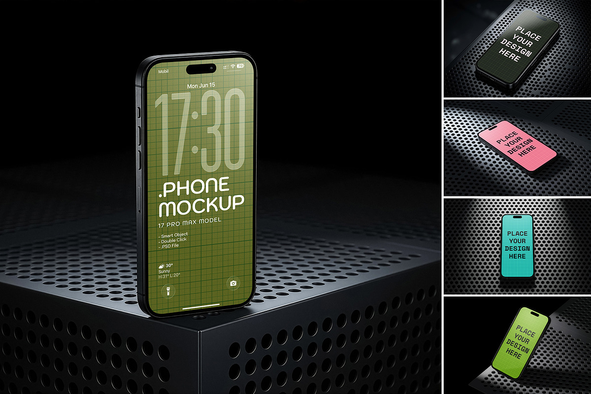 Mobile Phone Mockup Perforated Metal, an iPhone Mockup by smishura (Photo 1 of 13)
