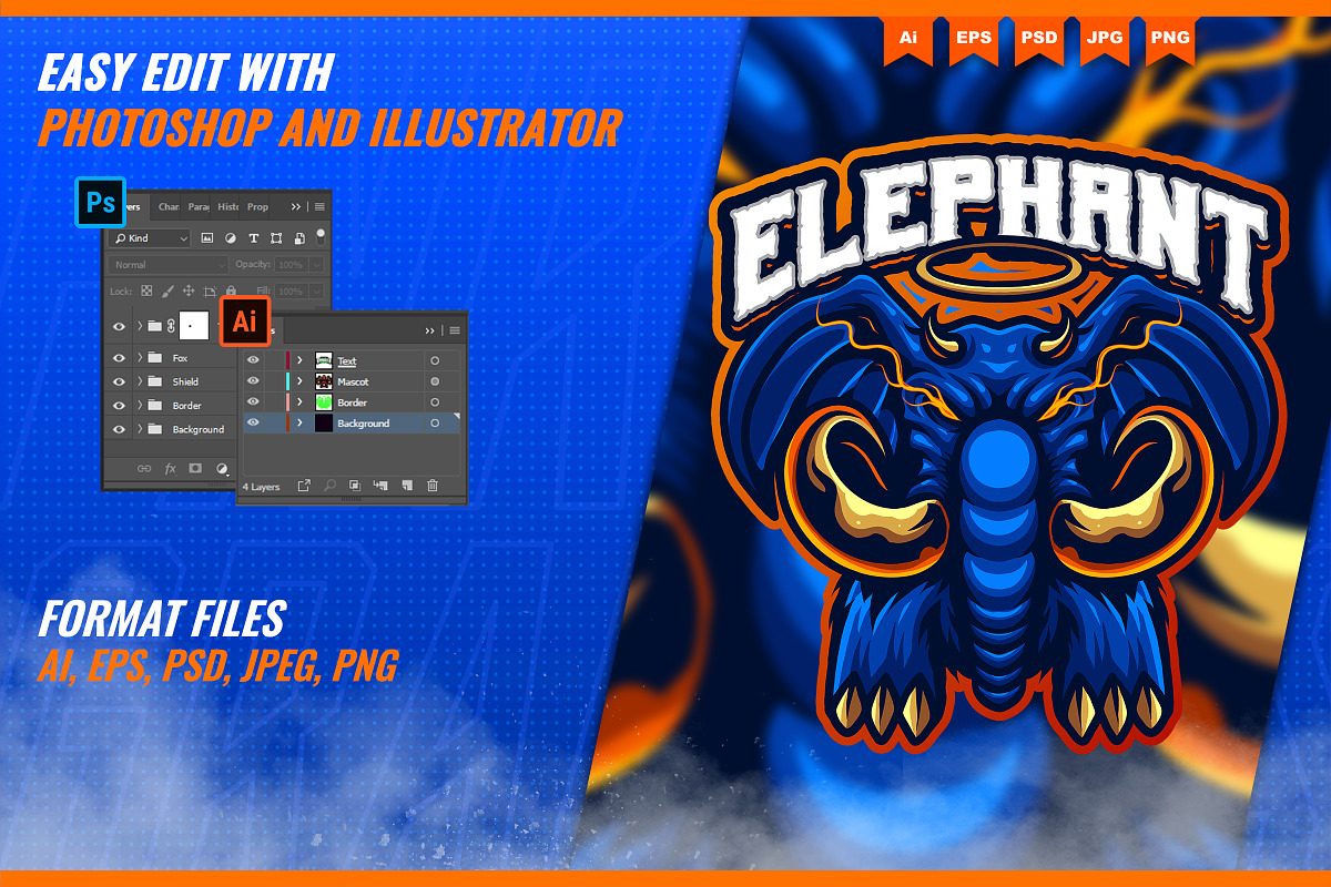 Blue Elephant - Mascot Esport Logo, a Branding & Logo Template by FNR Graphics (Photo 2 of 5)
