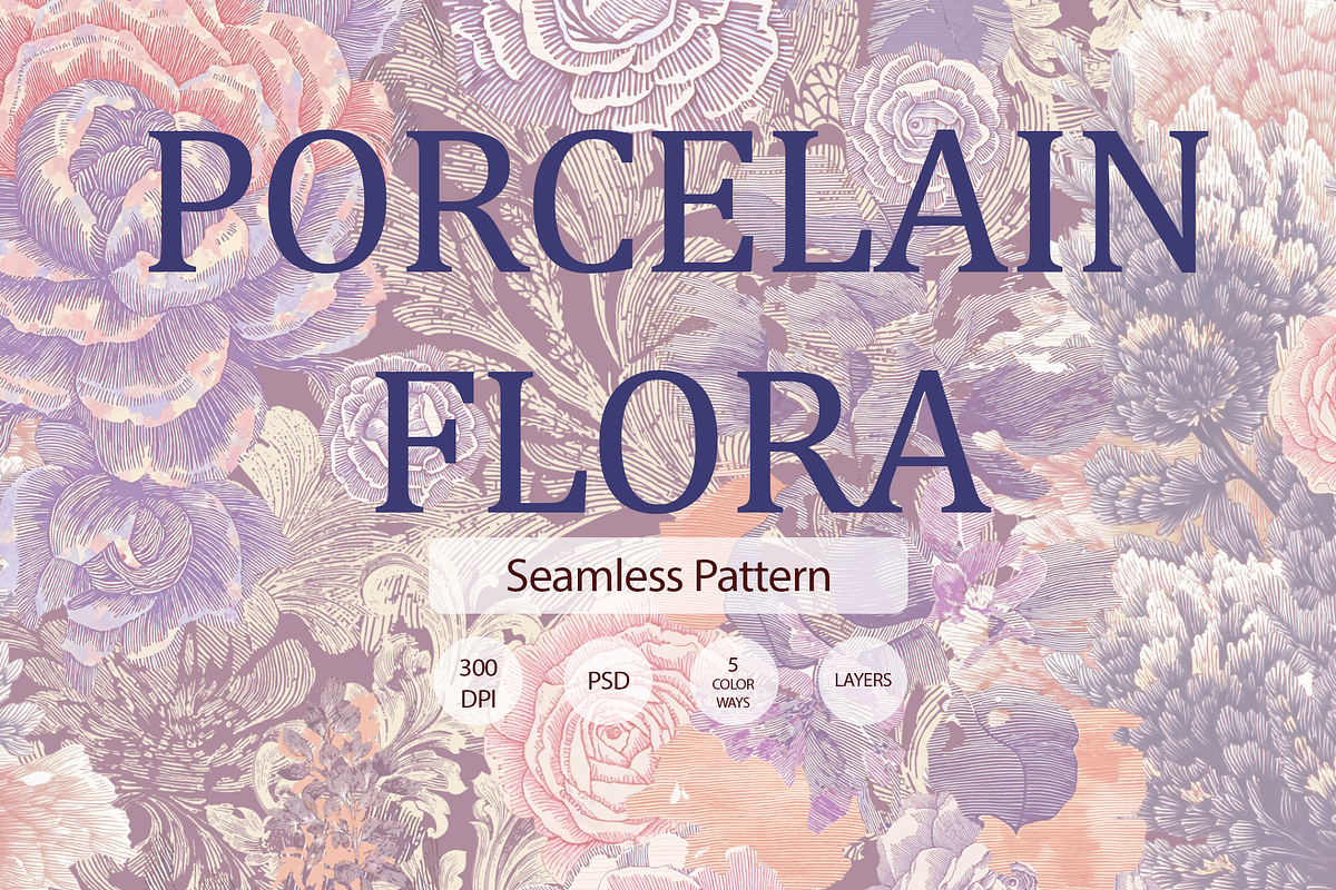 PORCELAIN FLORA, a Pattern Graphic by rumacorakstudio (Photo 1 of 6)
