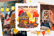 Autumn Village. Hand draw watercolor, an Object Illustration by ma_i_vi (Thumbnail 2 of 9)