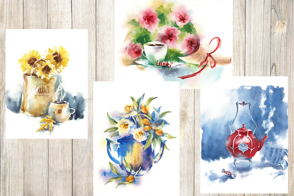 Set of watercolor Tea seasons, an Illustration by Ksenia Selianko (Photo 2 of 2)