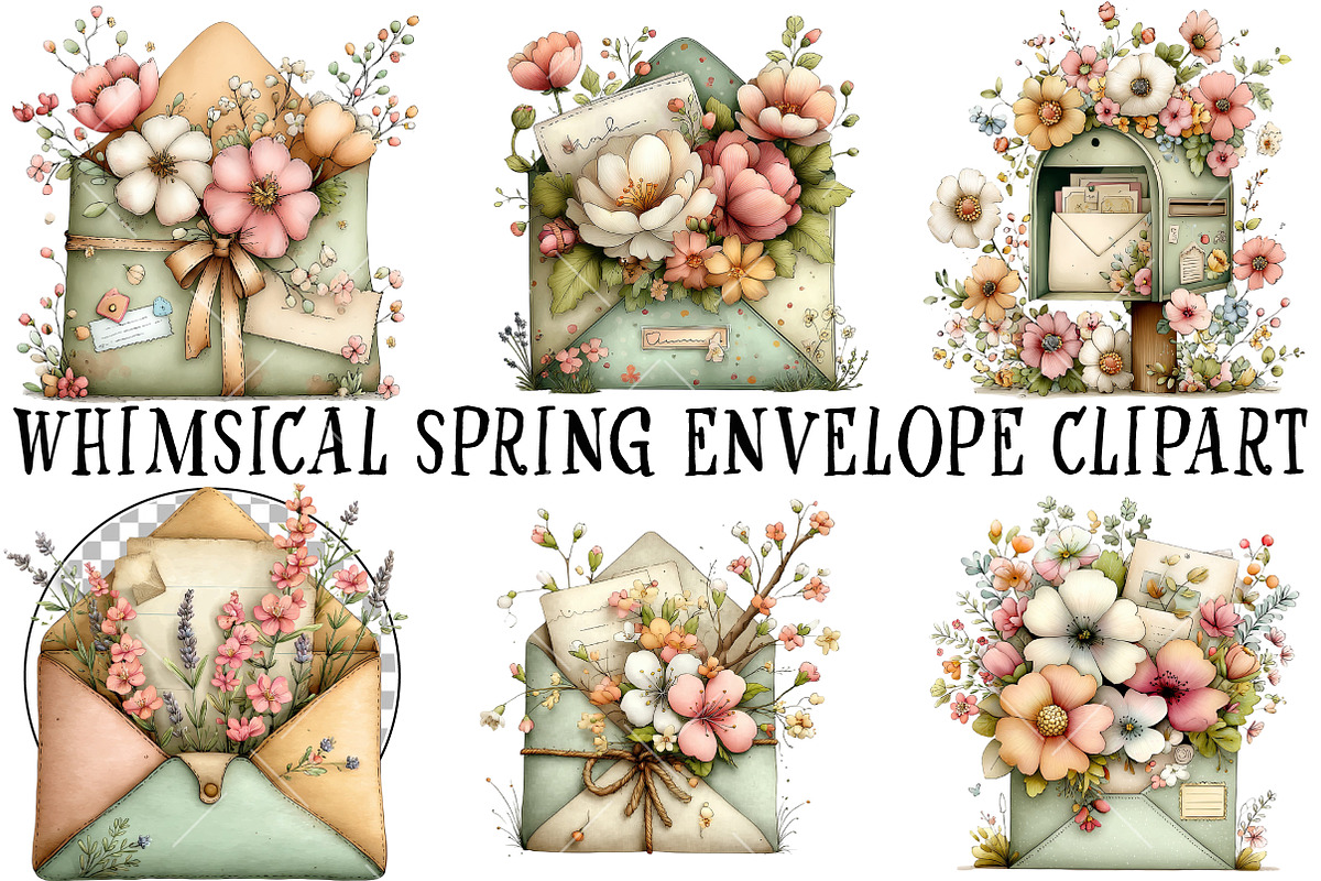 Whimsical Spring Envelope Clipart, an Illustration by OK Design (Photo 2 of 6)