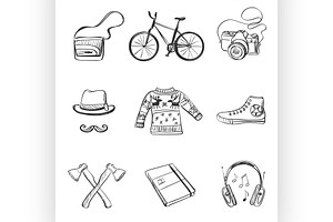 Hand-drawn Hipster Style Icon Set