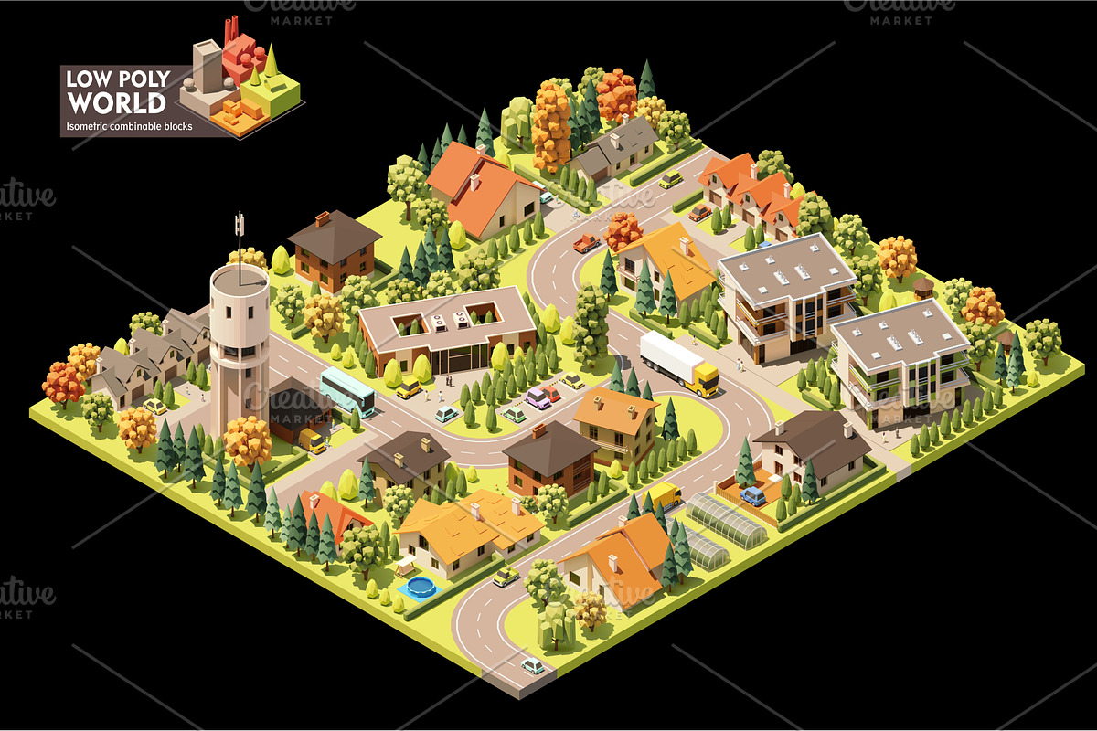 Vector isometric small town, a Work Illustration by tele52