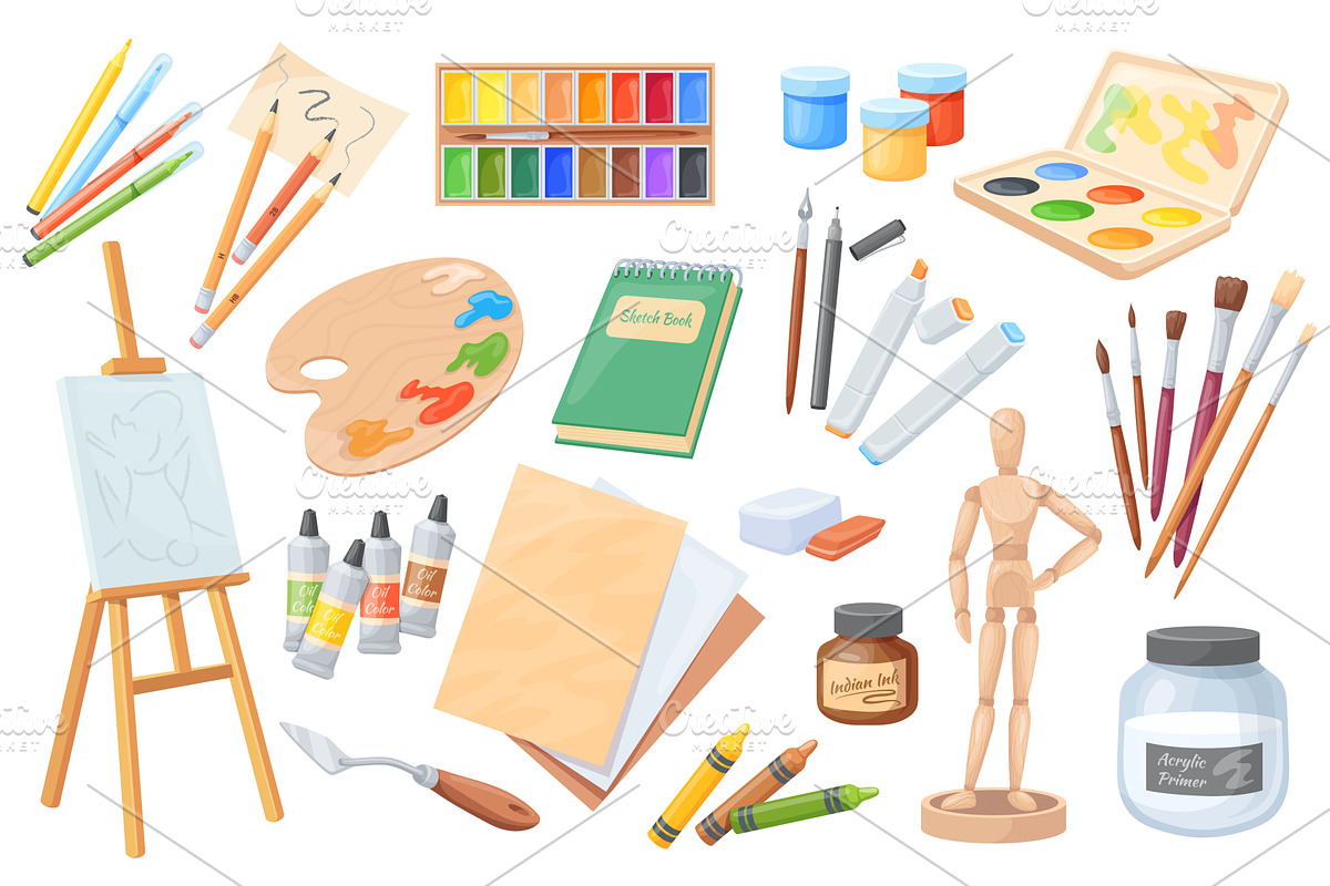 Cartoon artists tools. Painter art, an Object Illustration by Stock-Smart-Start