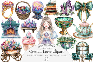 Watercolor Crystals Lover Clipart, an Illustration by Design Market
