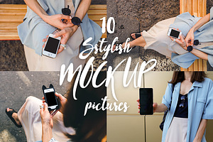 Girl holding iPhone PSD mockup