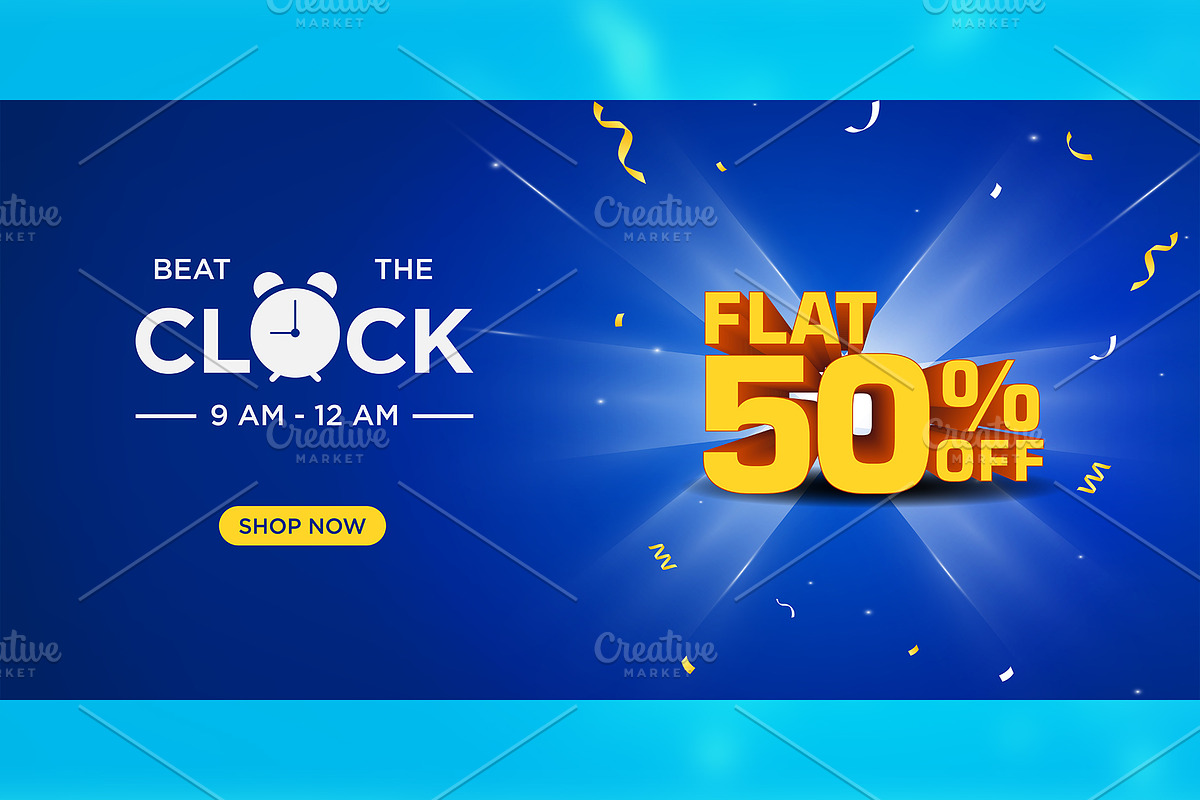 Blue Promotional Banner with 50% Off, a Marketing Template by rpdesignstudio