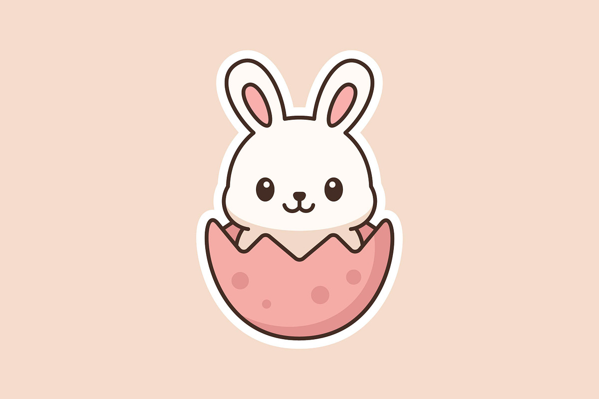 Kawaii Easter Bunny and Egg Sticker, an Animal Illustration by Andhnd Studio (Photo 4 of 4)