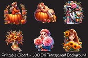 Girls with Fall Flowers Clipart, an Illustration by RobertsArt (Thumbnail 4 of 7)