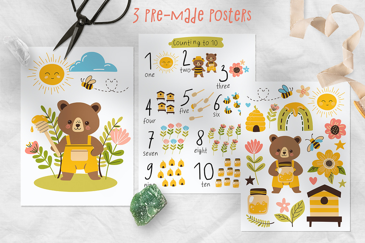 Bees, Honey Cartoon Vector Set, an Object Illustration by Elena Dorosh (Photo 5 of 14)