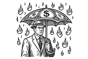Businessman Money Umbrella Facing, a Person Illustration by AlexArt