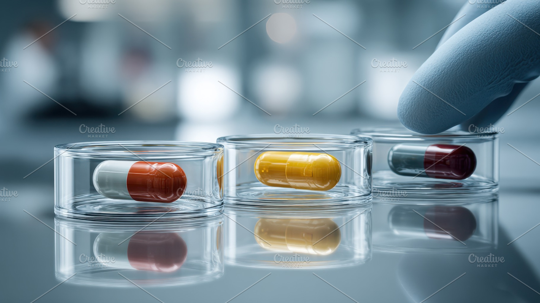 Colorful capsules in jars, a Photo by Beautiful things