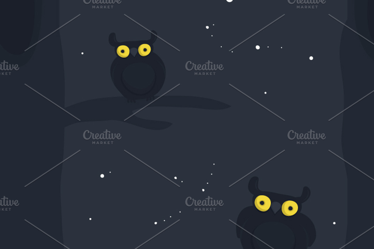 Seamless pattern 'Owls at night' preview 2