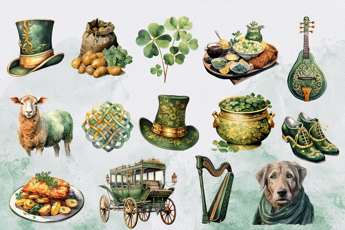 Ireland's Charm Watercolor Clipart, an Illustration by NadiaTheronArt (Photo 2 of 5)