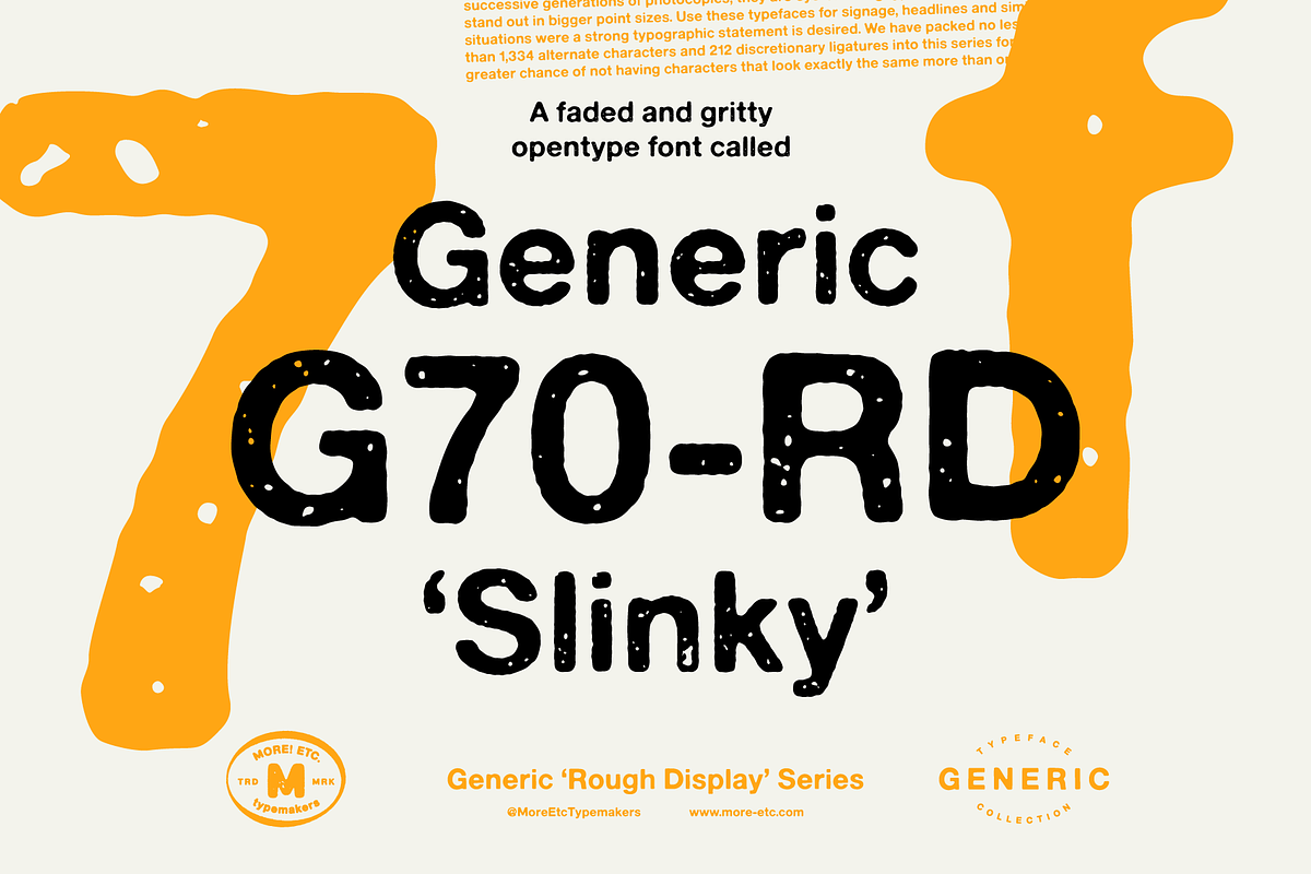 Generic G70-RD 'Slinky', a Sans Serif Font by More Etc. Studios (Photo 1 of 8)