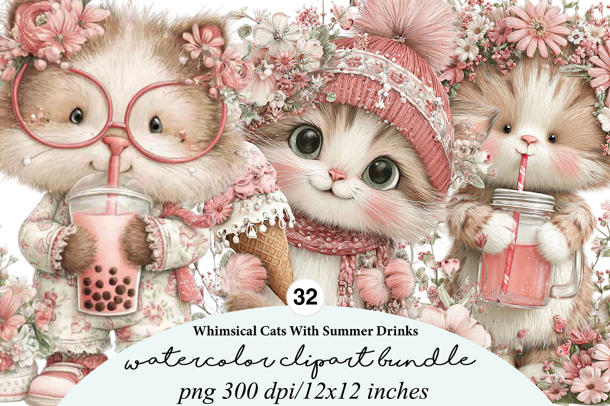 Whimsical Cats With Summer Drinks, an Illustration by Digital Artistic99 (Photo 1 of 11)