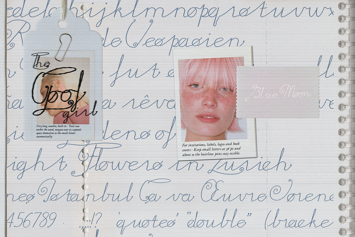 Blue Moon - Monoline Textured Font, a Handwritten Font by Lilithcollageart (Photo 2 of 6)