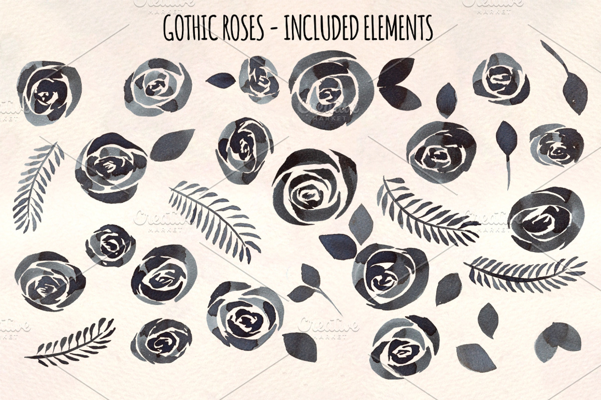 Gothic Roses - 36 Watercolor Clipart, a Seasonal Illustration by Violet LeBeaux (Photo 2 of 3)