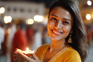 Smiling woman in traditional attire, a Holiday Photo by MistyDay