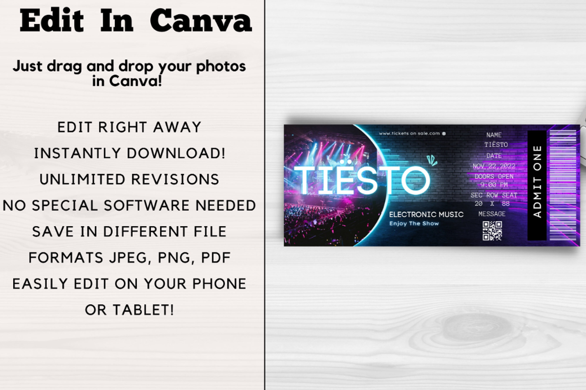 Editable Concert Ticket Template, an Invitation Template by YasdeyDesigns (Photo 5 of 9)