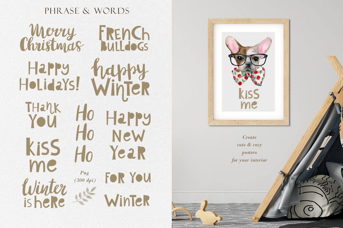 French Bulldogs and Winter Holidays, an Animal Illustration by Wenona (Photo 6 of 8)