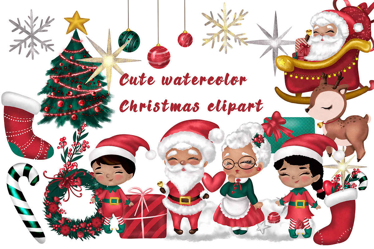 Cute Christmas Clipart Set, an Illustration by HabitusDesigns (Photo 1 of 7)