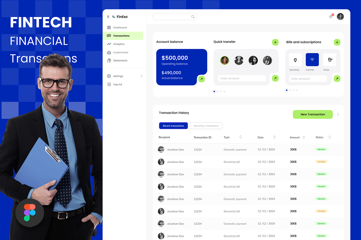 Fintech dashboard transactions, a Landing Page Template by anchor_point_heshan