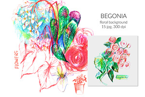 Begonia floral background, a Decorative Illustration by katya.bogina