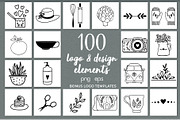 100 hand drawn elements + logo, a Work Illustration by Cozy pattern shop (Thumbnail 1 of 7)